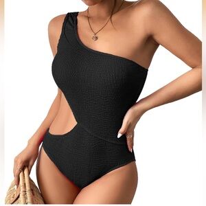 Amazon Black One-Shoulder Cutout Swimsuit